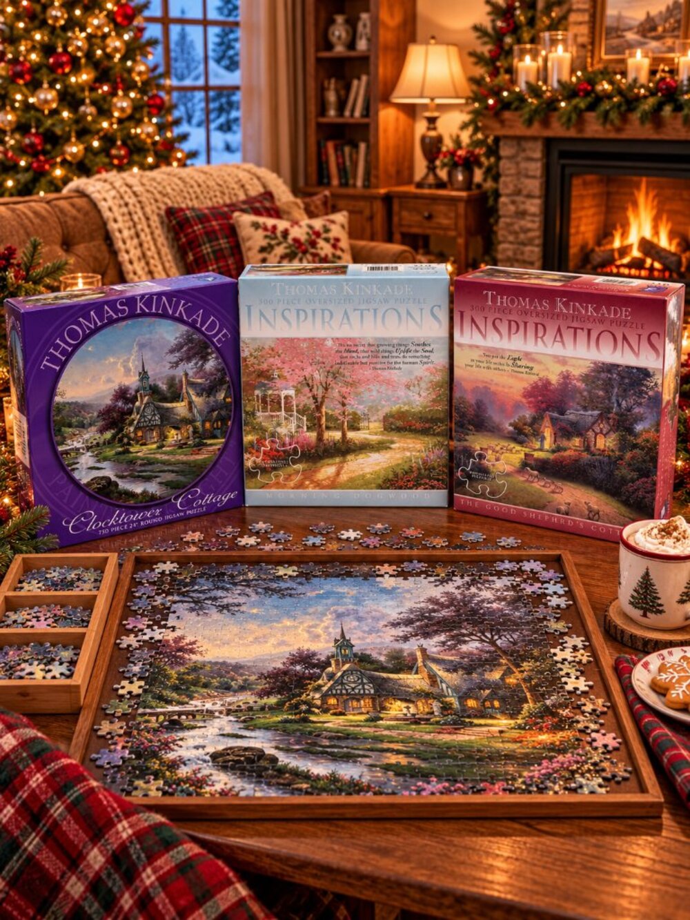 Lot of 3 Thomas Kinkade Jigsaw Puzzles – 150 & 300 Pieces – Complete